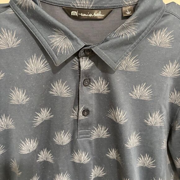 Travis Matthew The Eleffet Short Sleeve Polo Shirt Navy Palm Print - Picture 2 of 7